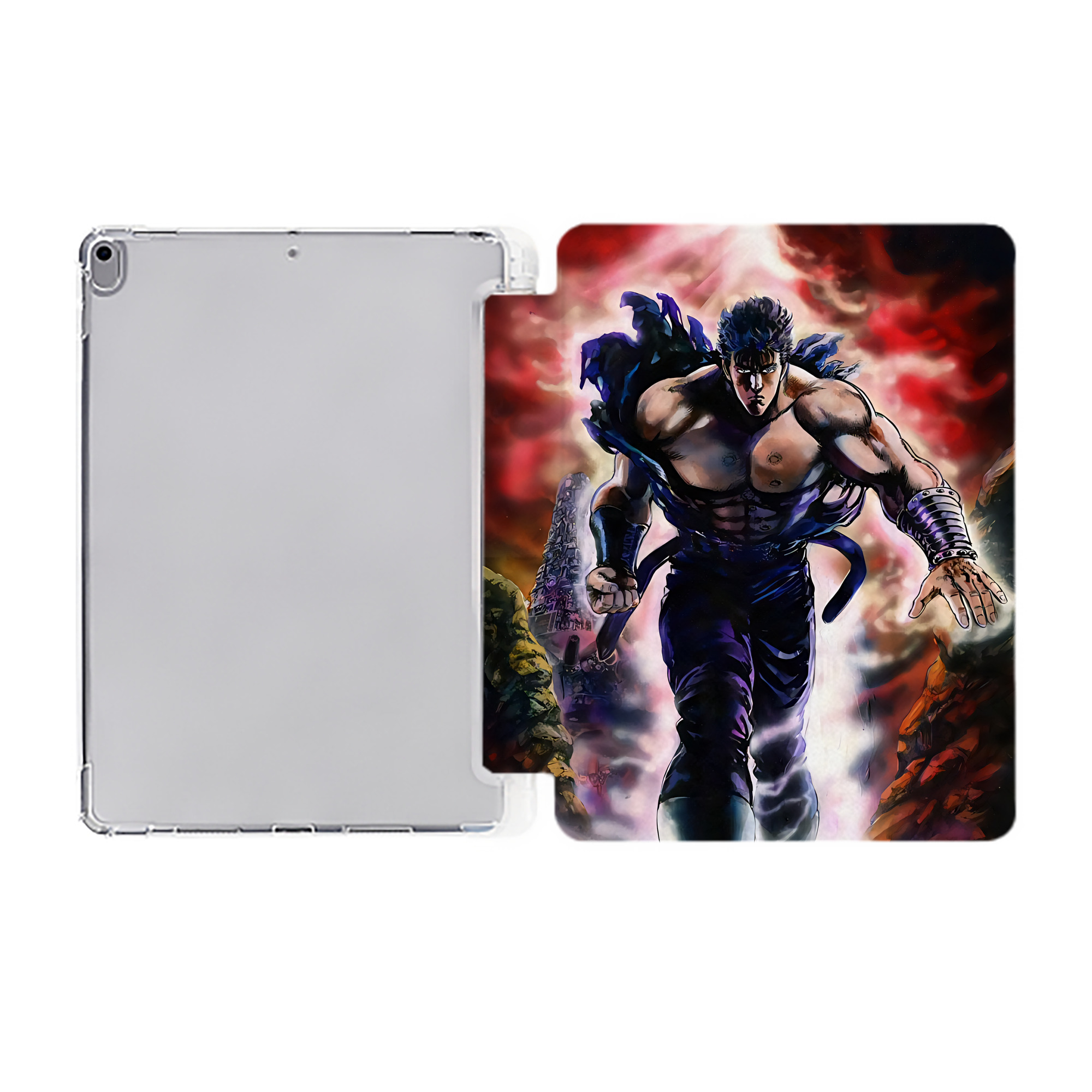 （画像用） 北斗の拳 Fist of the North Star IPad ケース ペン収納付き 三つ折りスタンド PUレザー×シリコン 対応機種9.5/10.5/10.9インチ